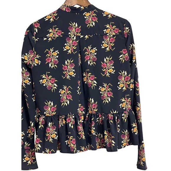 Thakoon Collective Floral Ruffle Blouse Long Sleeve Top Black Size 0 - Picture 2 of 9